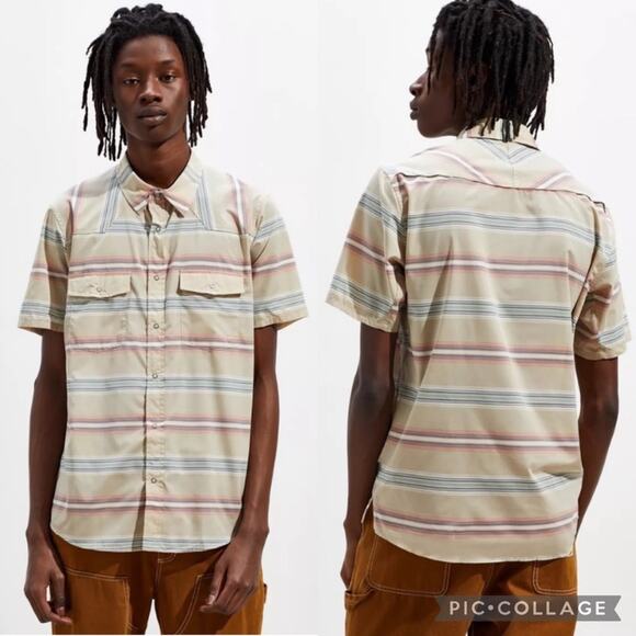 Patagonia Bandito Striped Short Sleeve Button-Down Shirt Cream Size XXL Outdoor - Picture 1 of 16